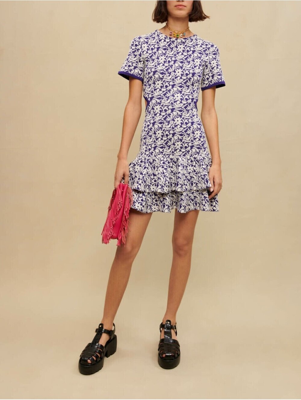 Maje Floral Mini Dress with cut-outs